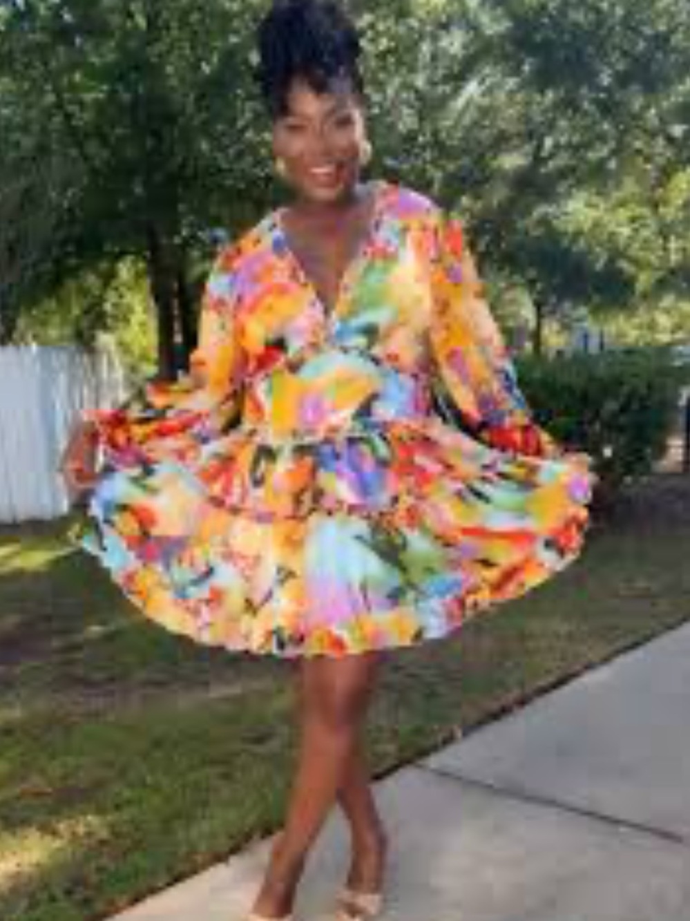 Truth NYC Colorful Abstract Print Tiered Ruffle Boho Dress V-Neck Lined Size 1X - Picture 6 of 11